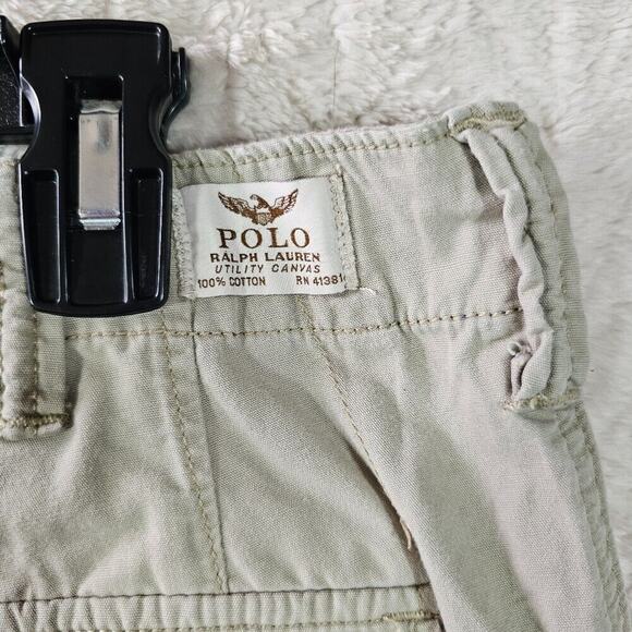 VTG Polo Ralph Lauren Drill Khaki Short 36 Cargo Utility Canvas Y2K Military - Picture 11 of 11